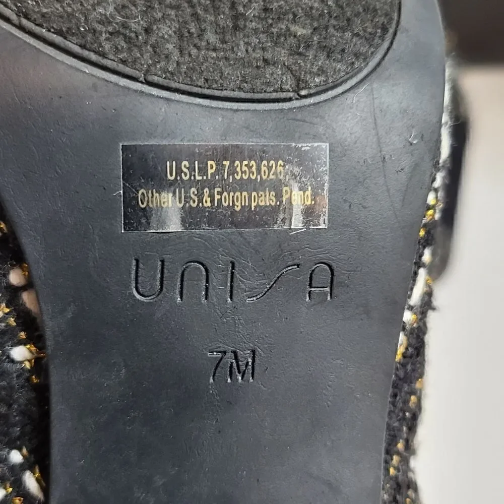 Unisa Black, White & Gold High Heeled Shoes